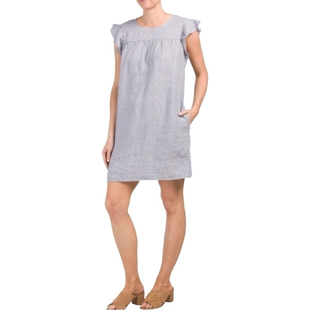 CYNTHIA ROWLEY Striped Linen Blue White Sheath Mini Dress Sz S